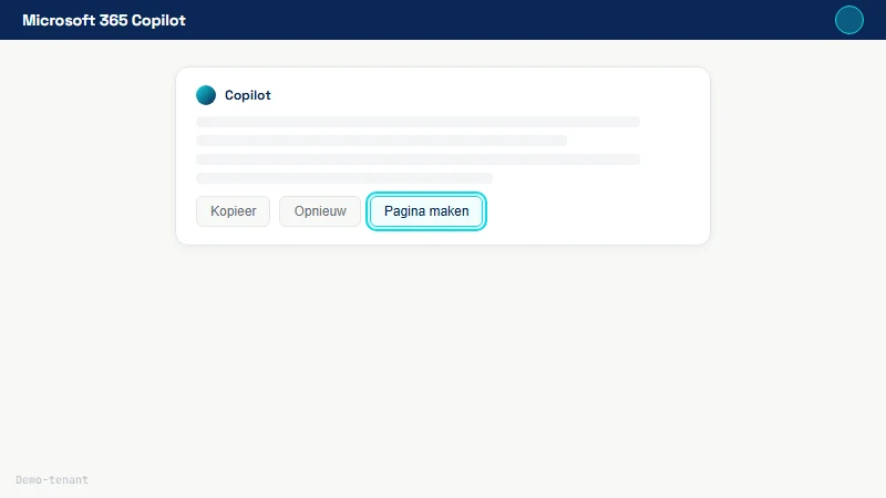Copilot Chat antwoord met de knop Pagina maken eronder, gemarkeerd met cyaan kader