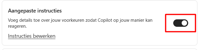 De schakelaar naast Aangepaste instructies staat aan.