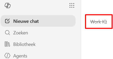 Linksboven in de chat staat Work IQ doorgestreept; de knop staat uit.